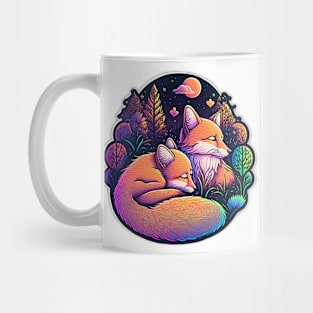 Sleepy Foxes Vibrant Illustration Mug